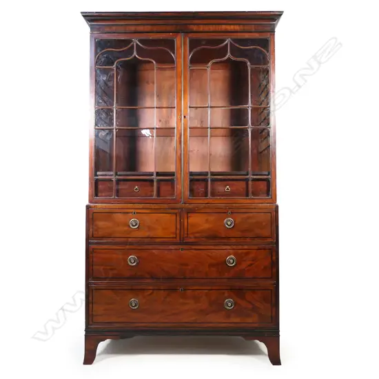 A Georgian mahogany bookcase secretaire cabinet,