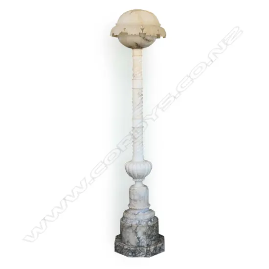 An Art Deco tall floor standing pale alabaster lamp,