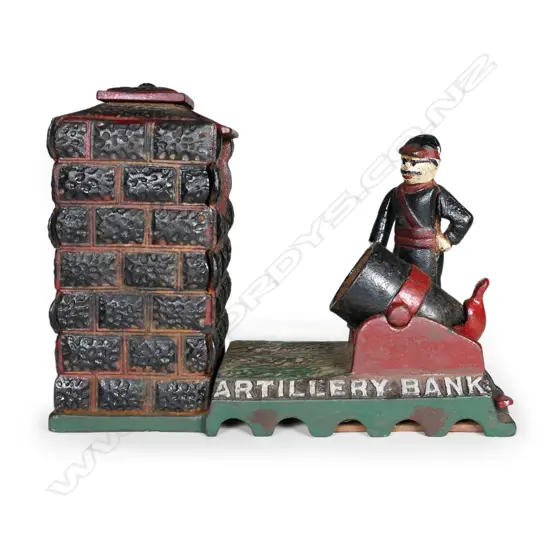 A vintage cast-iron 'Artillery Bank' money box,
