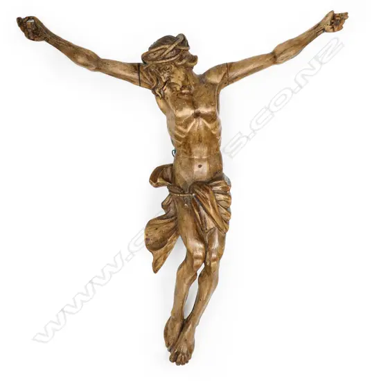 An antique wood figure of Christ,
