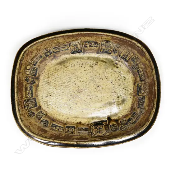 Len Castle large early press moulded dish,