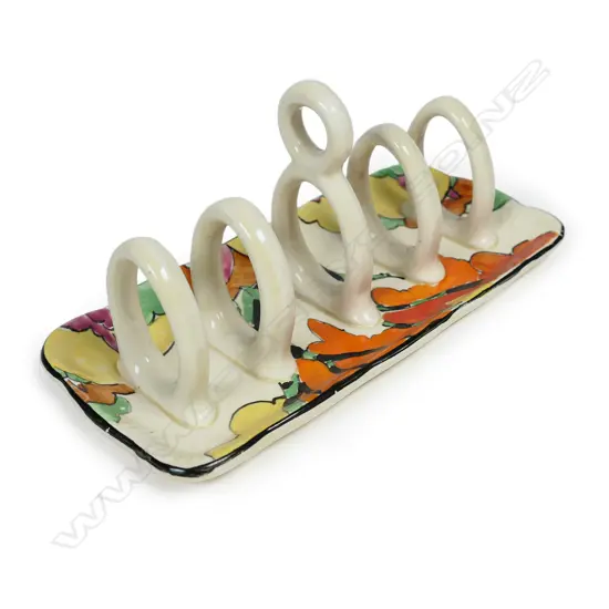 Clarice Cliff Bizarre toast rack in the 'Honolulu' pattern,