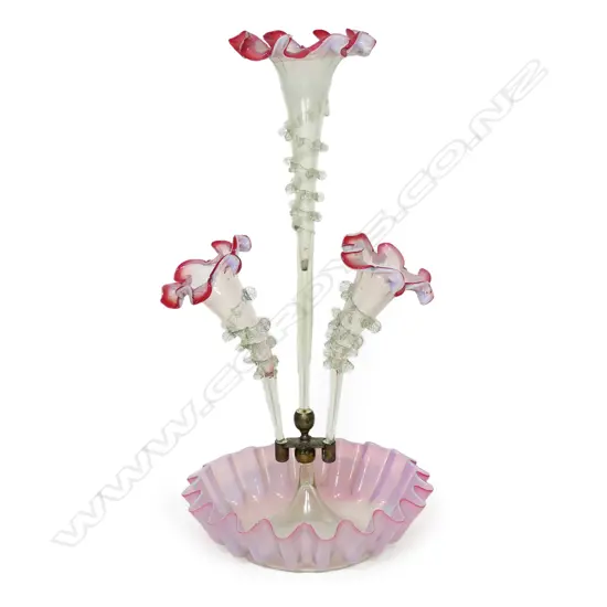 Victorian glass three trumpet epergne,