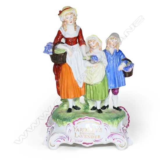 A Dresden 1902 ‘Yardleys Old English Lavender’ porcelain figural group,