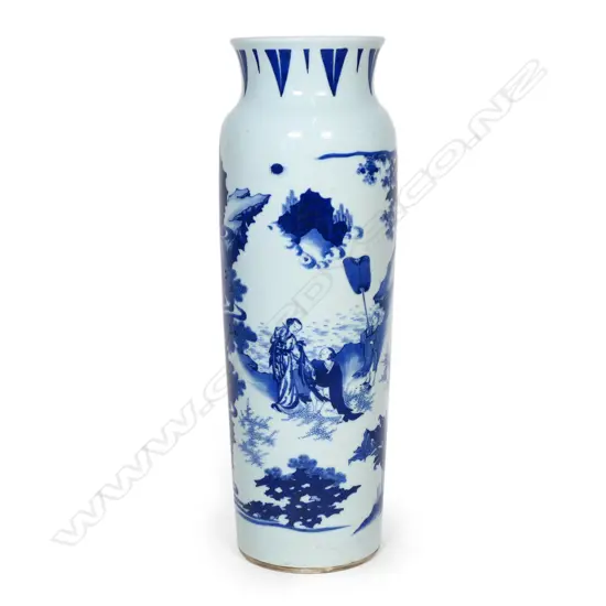 A large transitional style underglaze blue cylindrical vase,