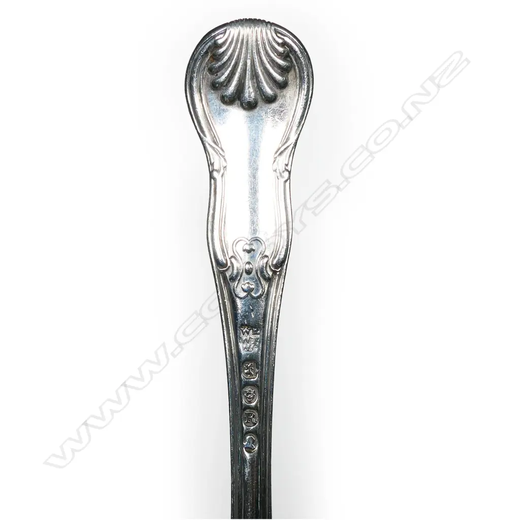 Eight Georgian silver dessert spoons. Image 1++