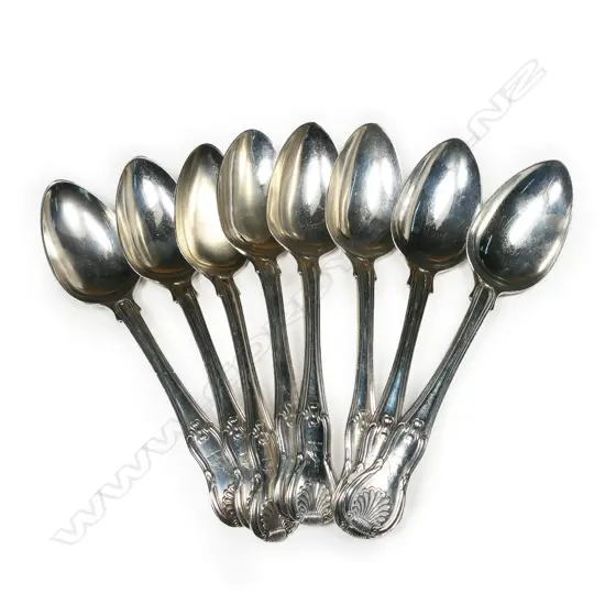 Eight Georgian silver dessert spoons.