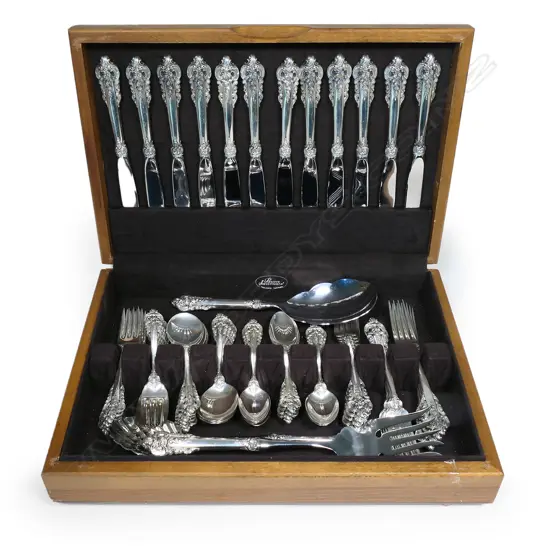 A vintage 'Wallace Sterling' silver 'Grande Baroque' 12-person canteen of cutlery,