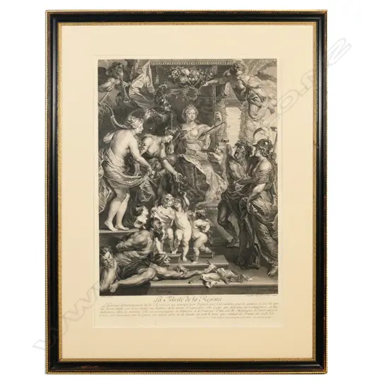 A 19thC engraving 'La Felicite de la Regence' by Rubens,
