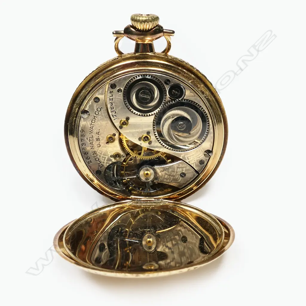 An early 20thC Elgin 14ct yellow gold hunter pocket watch, Image 1++