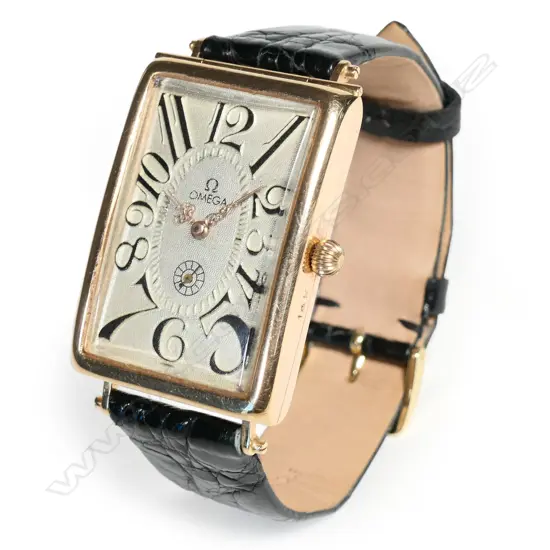 An Omega movement 14ct rose gold cased gent's Art Deco wristwatch,