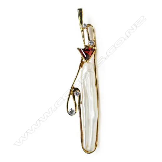 A contemporary designer 18ct gold, gem and keshi-style baroque South Sea pearl pendant,