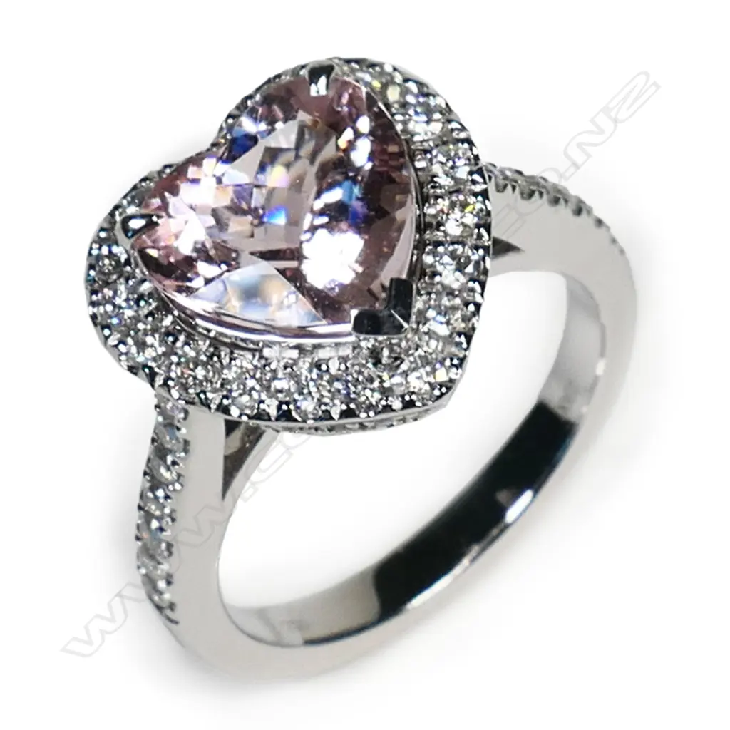 An 18ct white gold, morganite and diamond cluster ring, Image 1++