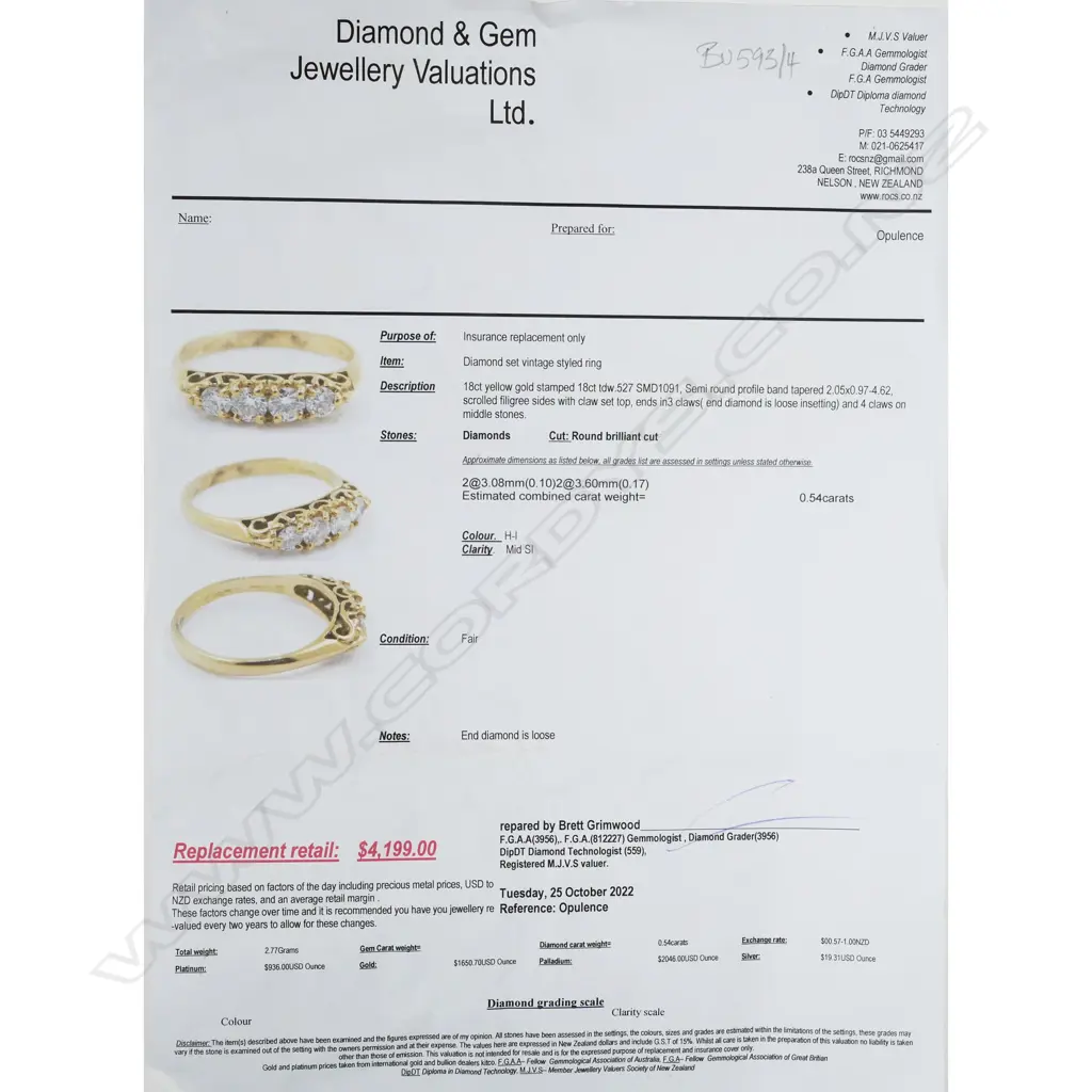 An estate 18ct gold and four stone diamond ring, Image 1++