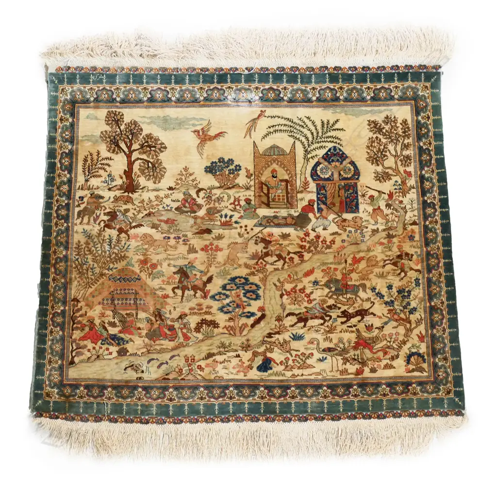 PERSIAN SILK PICTORIAL RUG 700 X 630mm... Image 1++