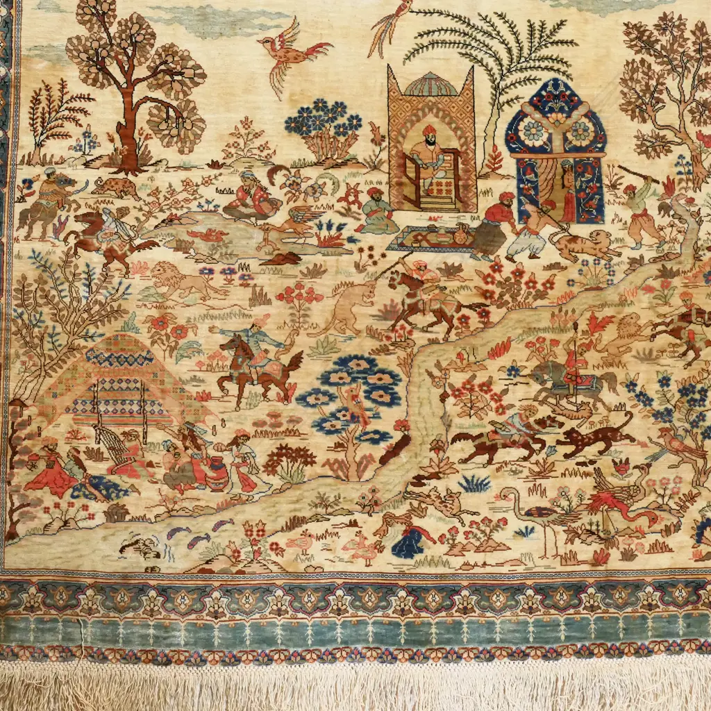 PERSIAN SILK PICTORIAL RUG 700 X 630mm... Image 1++