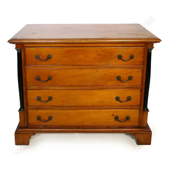 A late 20thC French Empire style teak chest of drawers,