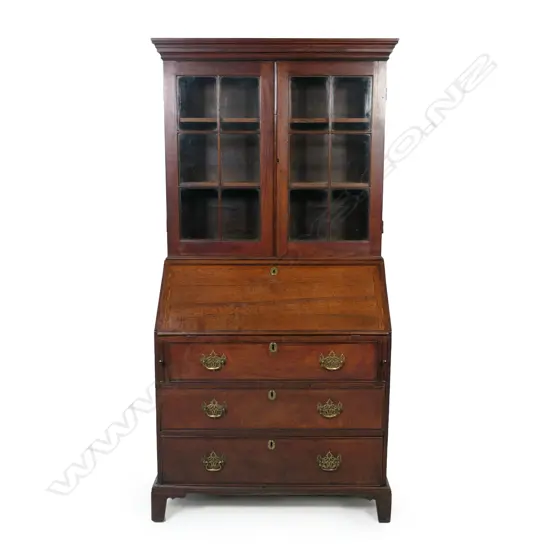 A George III oak bookcase bureau,