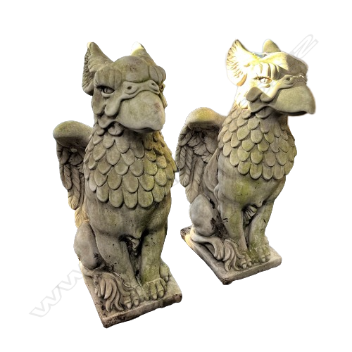 A pair of fine concrete garden/entrance seated griffins Image 1++