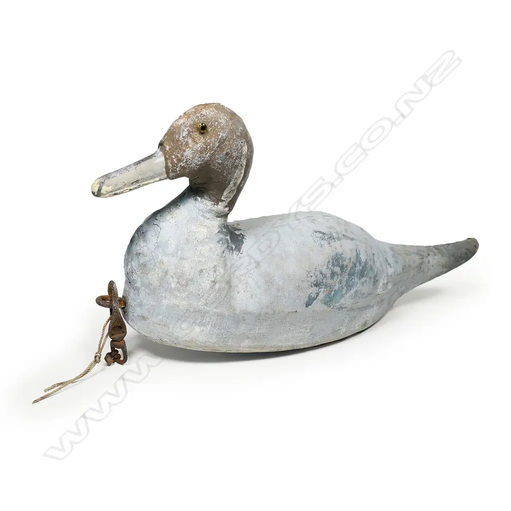 An uncommon 15" c.1900 wood and canvas pintail decoy, Image 1++