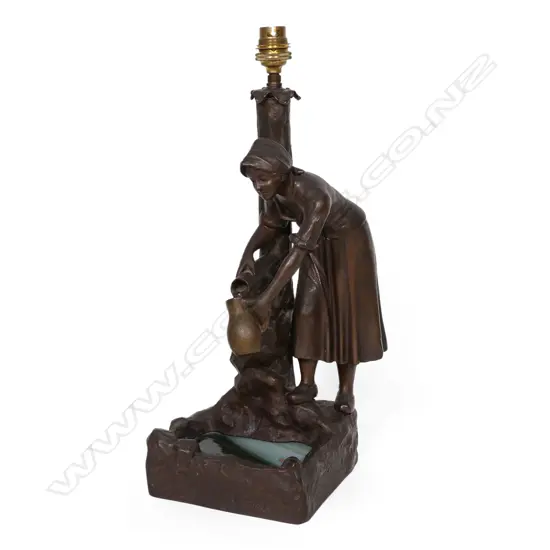 An Art Nouveau figured bronzed spelter table lamp,