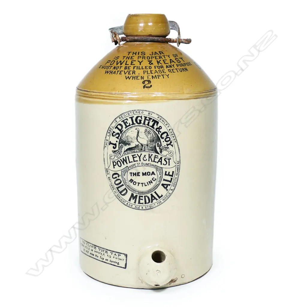 An uncommon two-gallon J. Speight & Co. Gold Medal Ale Powley & Keast stone jar, Image 1++