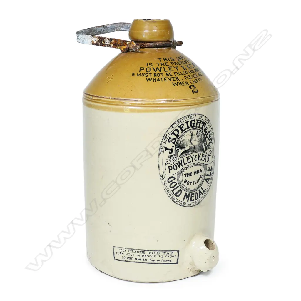 An uncommon two-gallon J. Speight & Co. Gold Medal Ale Powley & Keast stone jar, Image 1++