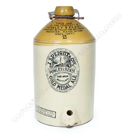 An uncommon two-gallon J. Speight & Co. Gold Medal Ale Powley & Keast stone jar,