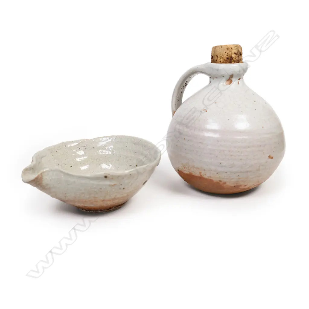 Len Castle celadon bottle and small pouring bowl Image 1++