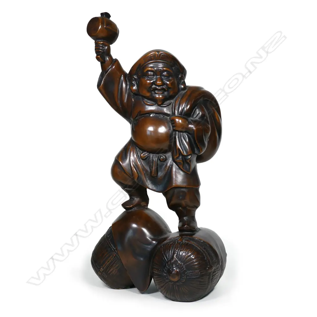 OLD LGE JAPANESE HOTEI FIGURE BRONZED IRON. H.660mm Image 1++