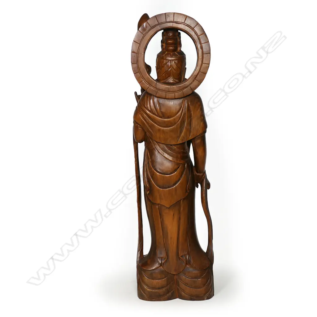 An old Oriental carved wood figure of the serene goddess Quan Yin, Image 1++