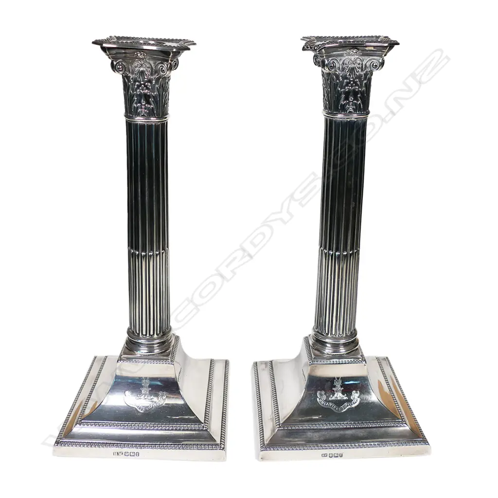 A pair of Victorian silver Corinthian column candlesticks, Image 1++