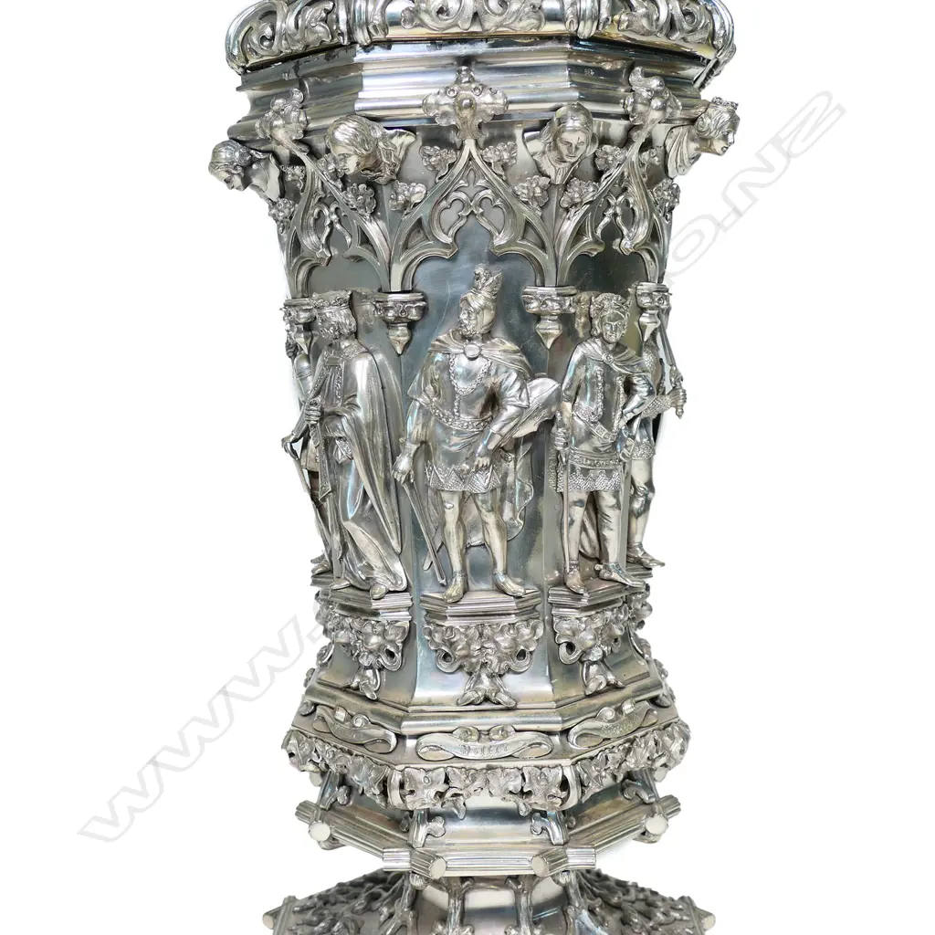 A large and impressive 19thC German silver plate lidded chalice, Image 1++