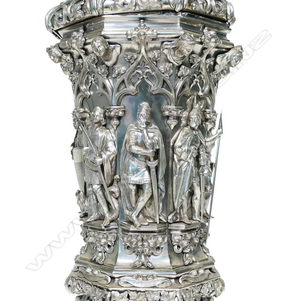 A large and impressive 19thC German silver plate lidded chalice, Image 1++