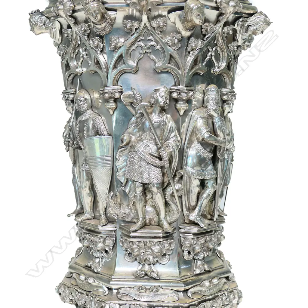 A large and impressive 19thC German silver plate lidded chalice, Image 1++