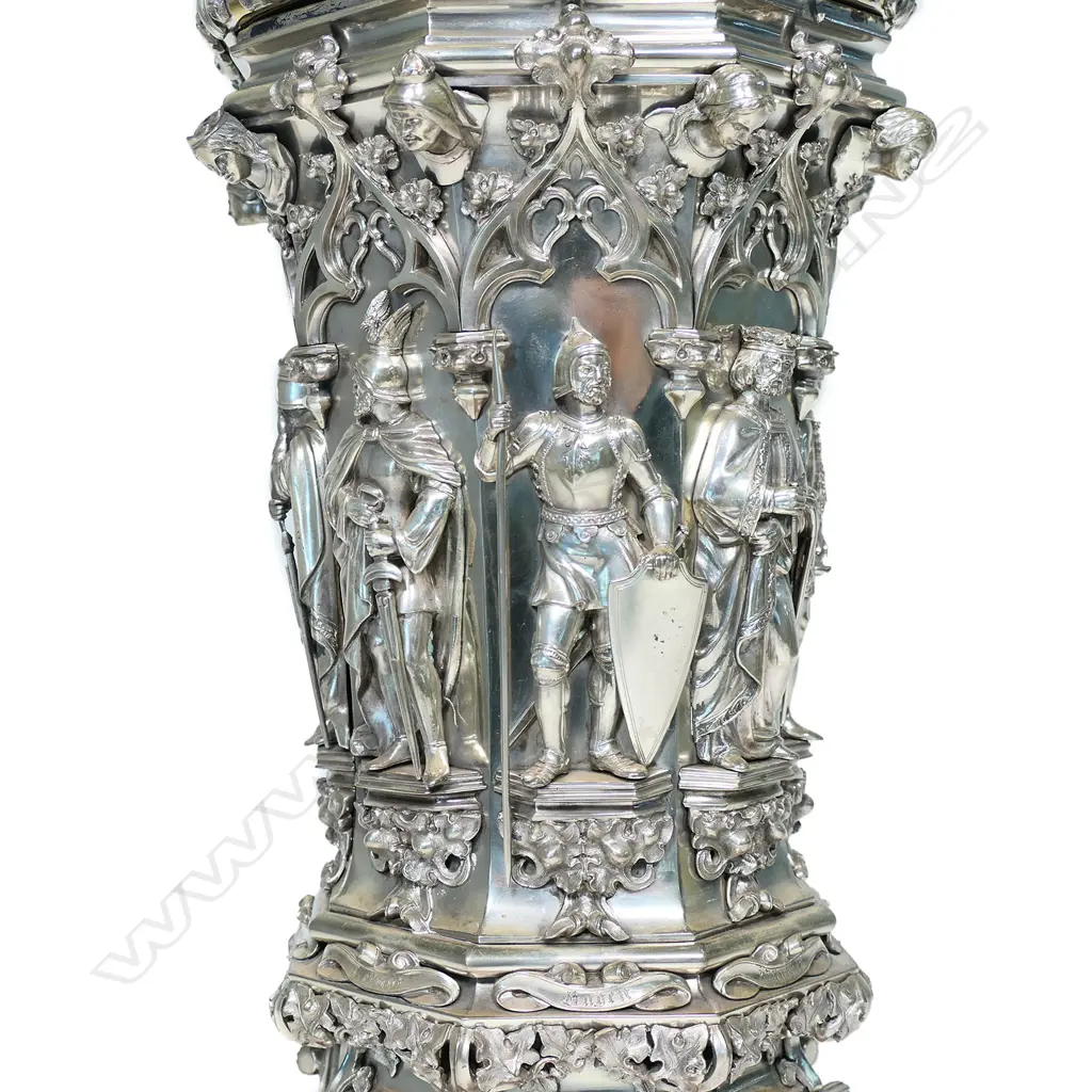 A large and impressive 19thC German silver plate lidded chalice, Image 1++