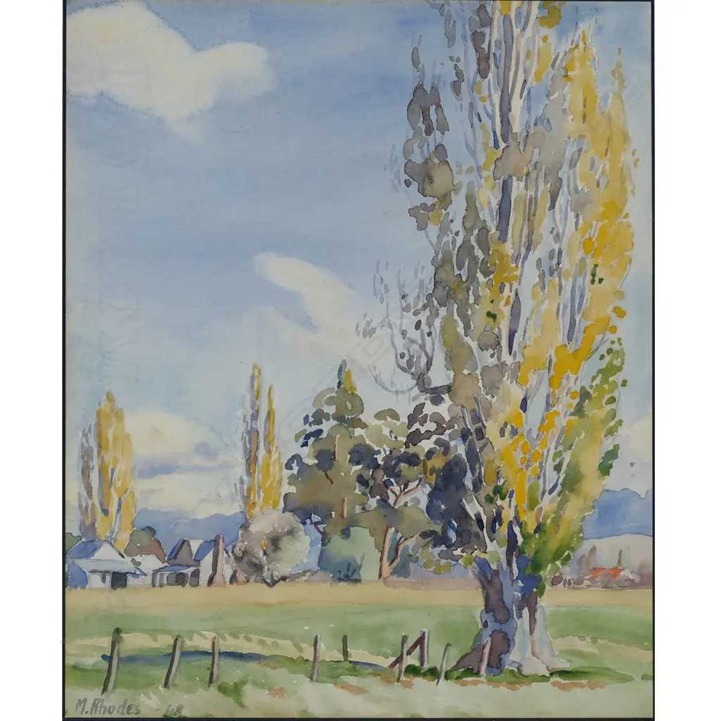 Margaret Rhodes (1921-) Autumn Poplars Otago'  - 260 x 215mm, Image 1++
