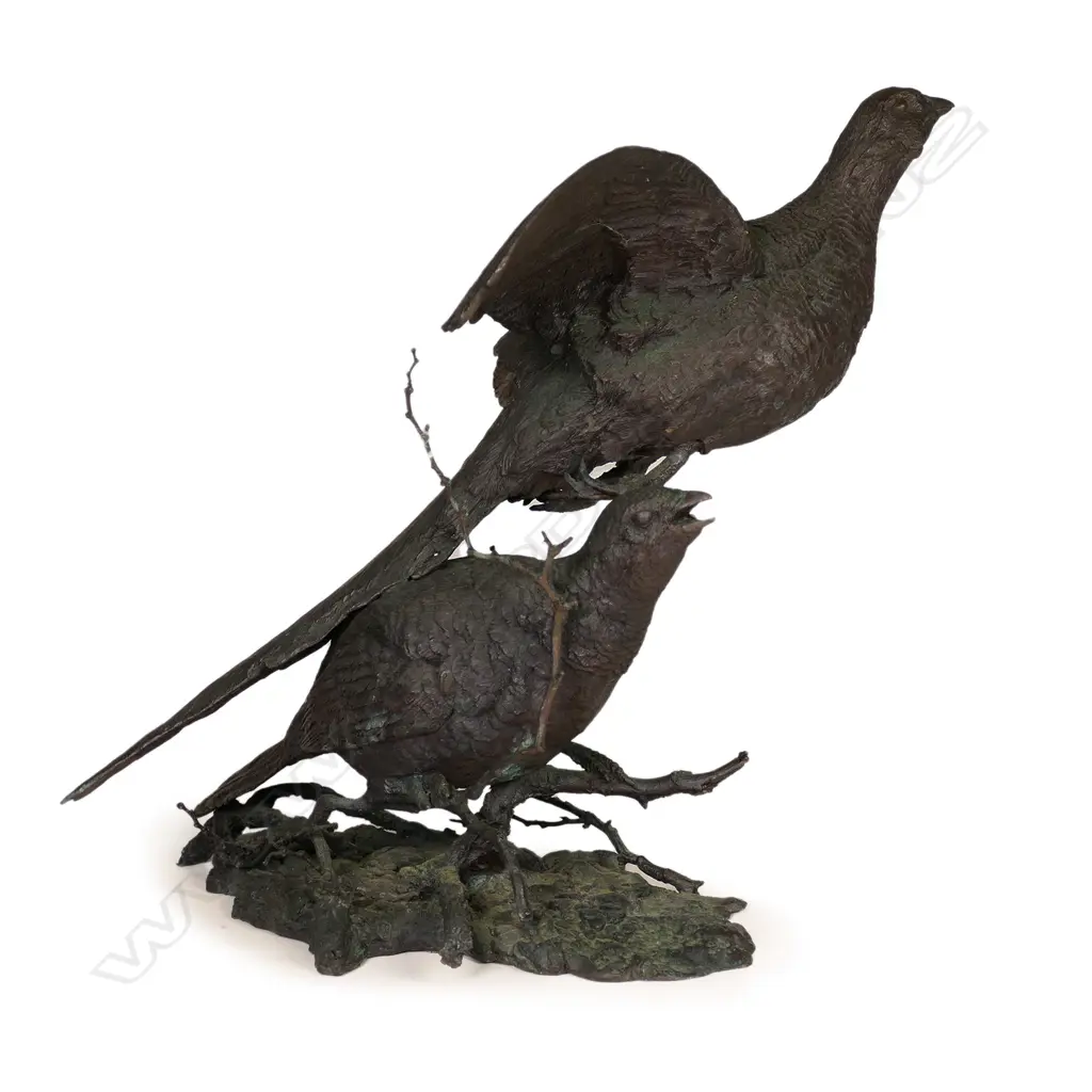 Rick Lewis (M.B.E. A.R.A) bronze sculpture of two pheasants, Image 1++