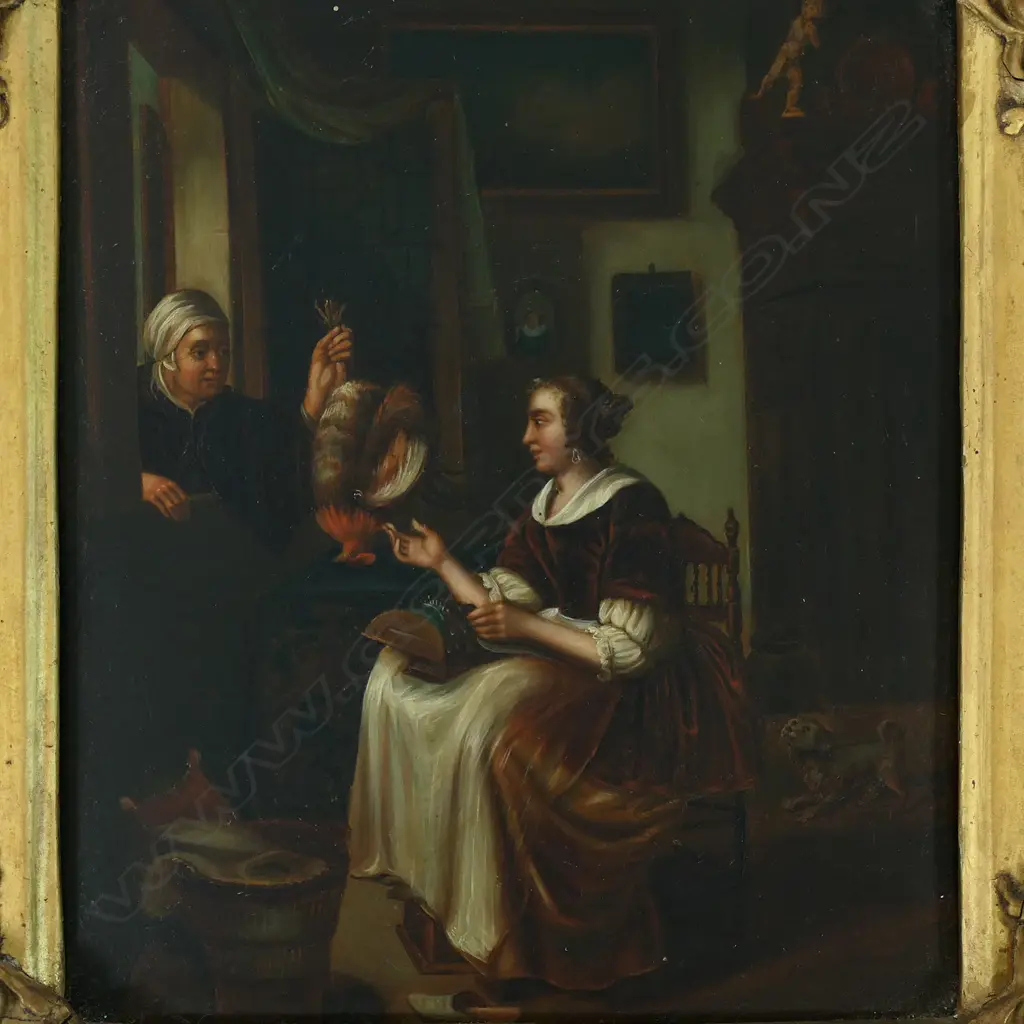 19thC fine oil on tin interior scene, Image 1++