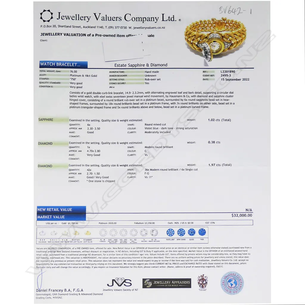 An impressive Hausmann & Co. vintage ladies 18ct gold, diamond and sapphire bracelet cocktail wristwatch, Image 1++