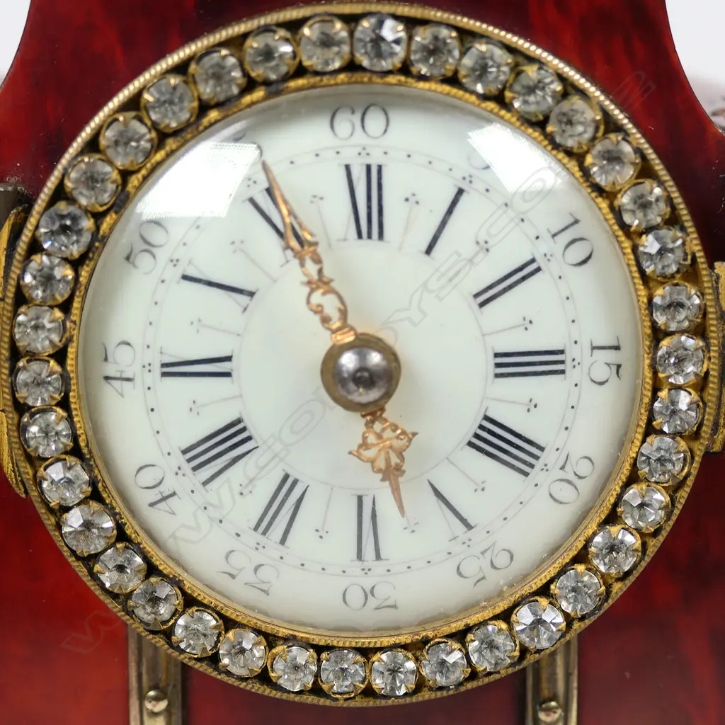 A 19thC French boulle and tortoise shell boudoir or desk clock, Image 1++