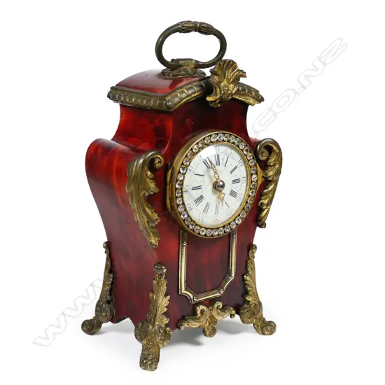 A 19thC French boulle and tortoise shell boudoir or desk clock,