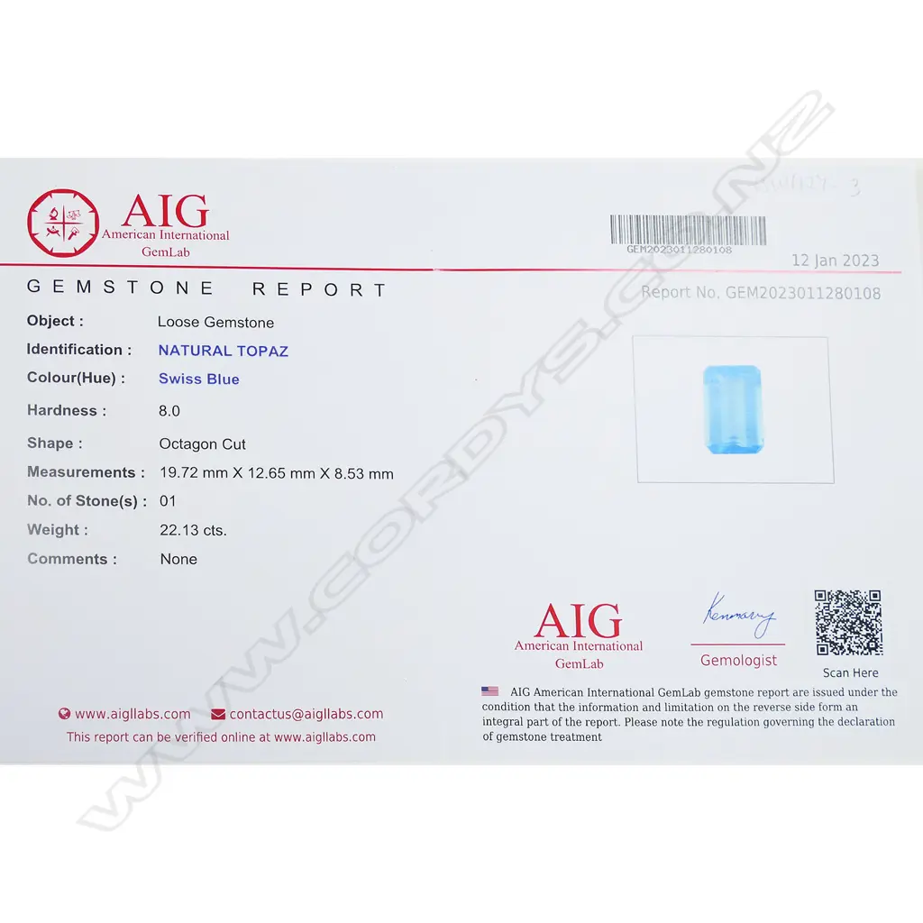 An unset Swiss Blue topaz gemstone, Image 1++