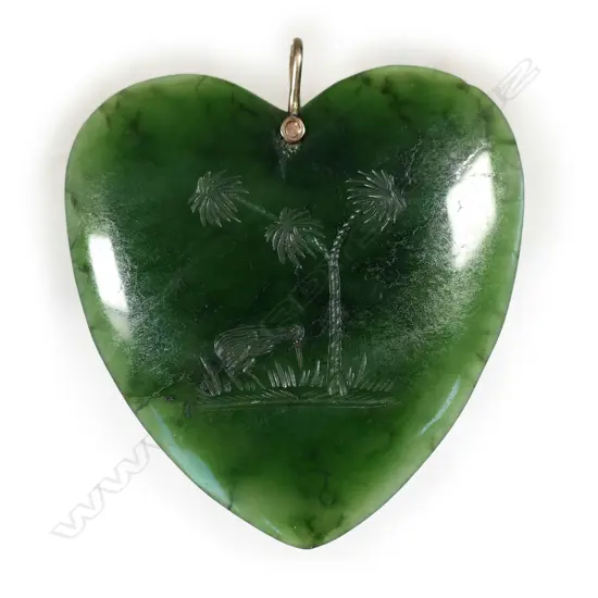 A colonial NZ pounamu large heart pendant,