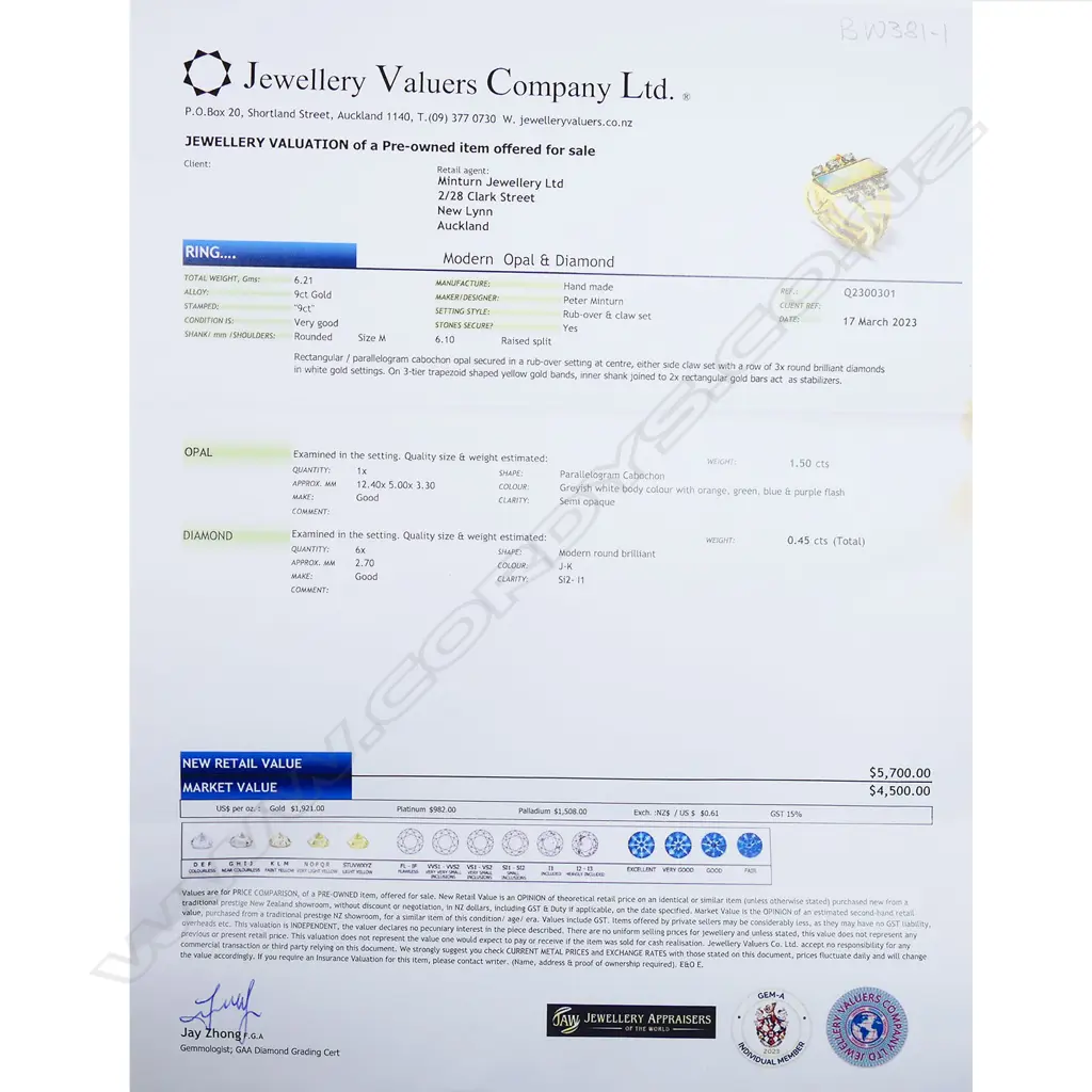 A Peter Minturn 9ct gold, diamond and opal ring, Image 1++