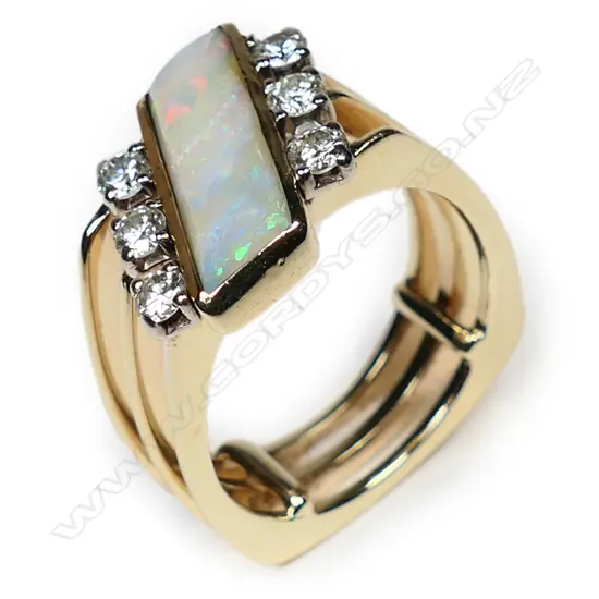 A Peter Minturn 9ct gold, diamond and opal ring,