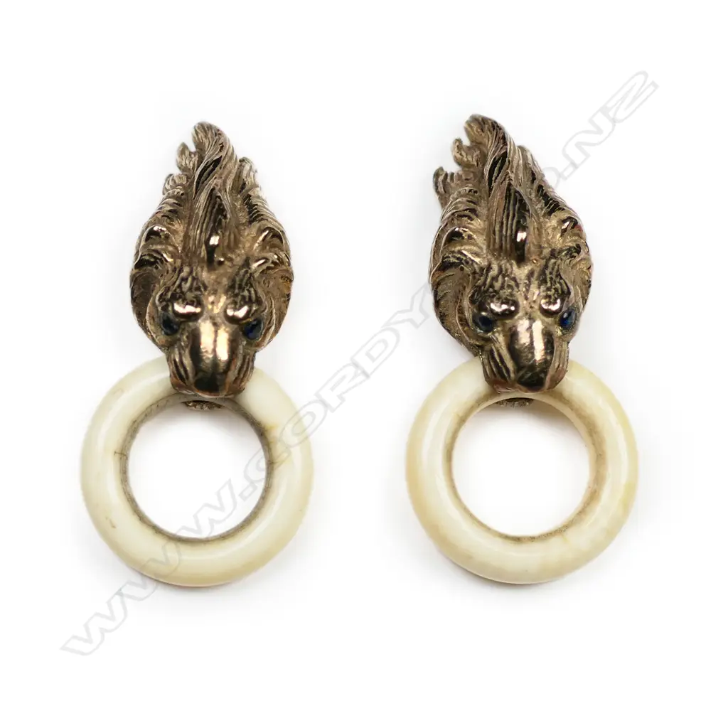 A vintage ivory and silver gilt necklet and earrings set, Image 1++