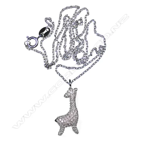 A 9ct white gold and diamond set giraffe pendant,