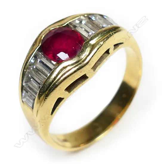 An 18ct gold ruby and diamond ring,