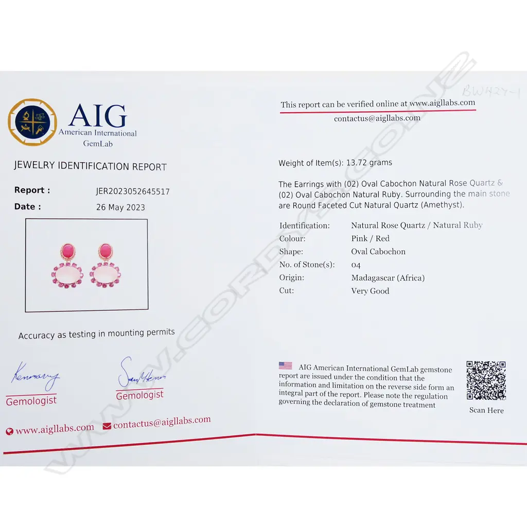 A pair of silver gilt, ruby and rose quartz earrings, Image 1++